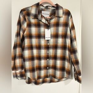 Lola River Women's Plaid Button Down Shirt - Brown and White